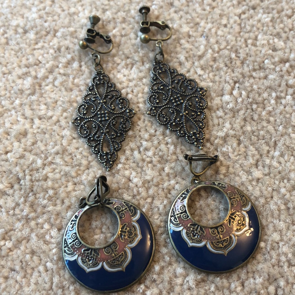 Vintage tribal clip on earrings
